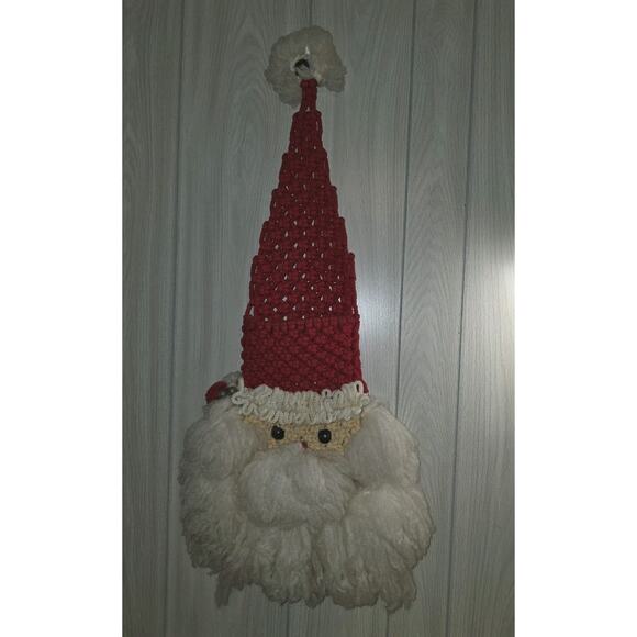 VTG Macrame Santa Claus Face Wall/Door Hanging Christmas Décor 36" Pocket Cards. - Picture 1 of 7
